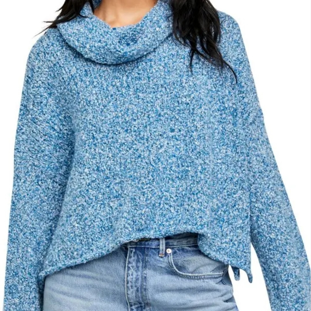 New Free People BFF Blue / White Cowl Neck Sweater‎ Winter Soft Cozy Sz XS